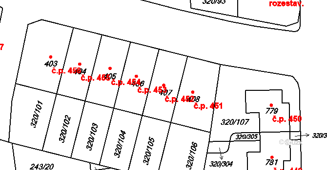 Přední Ptákovice 452, Strakonice na parcele st. 407 v KÚ Přední Ptákovice, Katastrální mapa