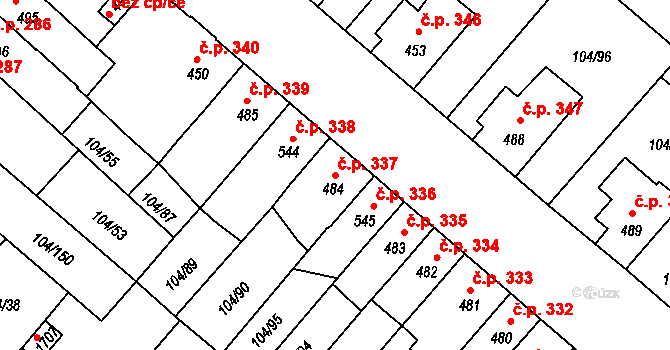 Podklášteří 337, Třebíč na parcele st. 484 v KÚ Podklášteří, Katastrální mapa