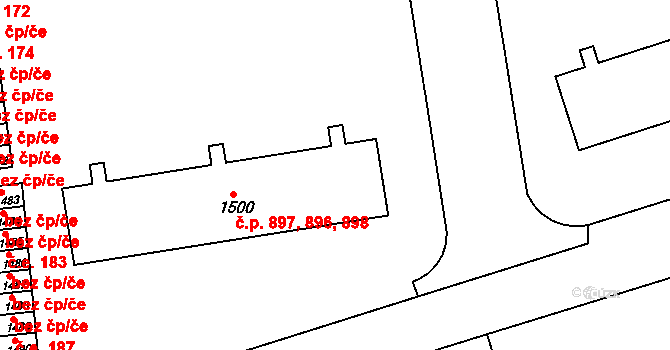 Uherské Hradiště 896,897,898 na parcele st. 1500 v KÚ Uherské Hradiště, Katastrální mapa