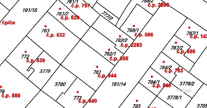 Břeclav 555 na parcele st. 782/1 v KÚ Břeclav, Katastrální mapa