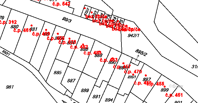 Bystrc 463, Brno na parcele st. 888 v KÚ Bystrc, Katastrální mapa