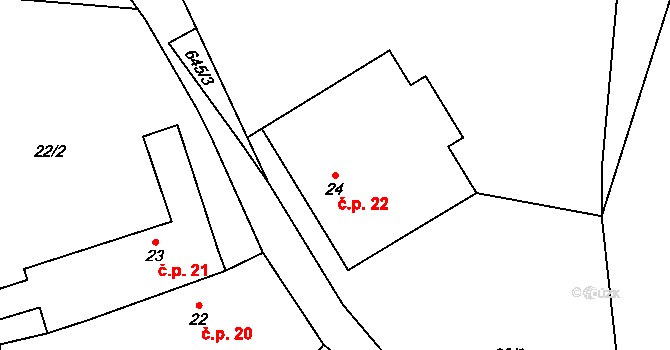 Hříběcí 22, Horní Cerekev na parcele st. 24 v KÚ Hříběcí, Katastrální mapa