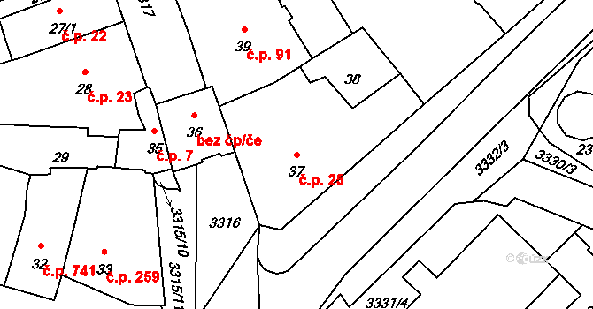 Pelhřimov 25 na parcele st. 37 v KÚ Pelhřimov, Katastrální mapa