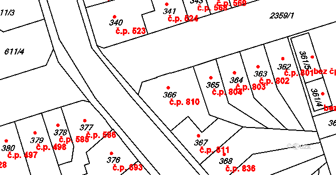 Trnovany 810, Teplice na parcele st. 366 v KÚ Teplice-Trnovany, Katastrální mapa
