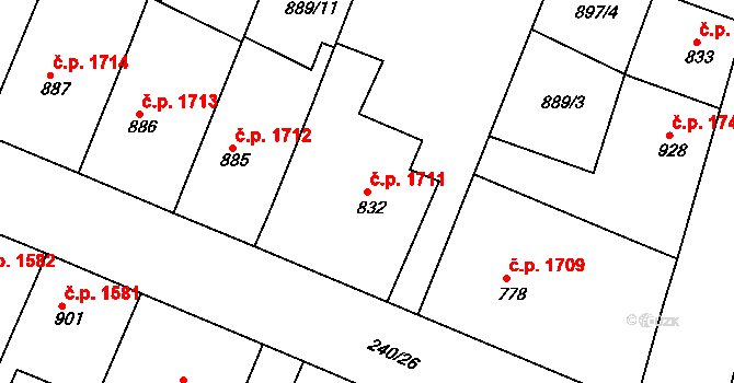 Nový Bydžov 1711 na parcele st. 832 v KÚ Nový Bydžov, Katastrální mapa