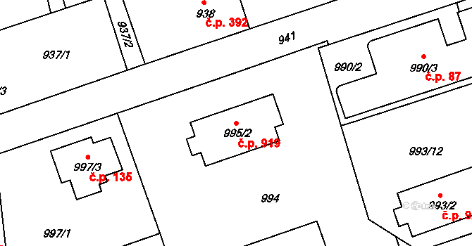 Frýdlant 919, Frýdlant nad Ostravicí na parcele st. 995/2 v KÚ Frýdlant nad Ostravicí, Katastrální mapa