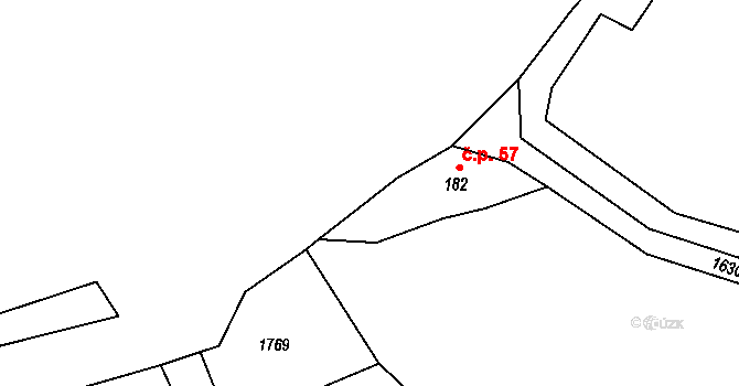 Milíře 57 na parcele st. 182 v KÚ Milíře u Tachova, Katastrální mapa