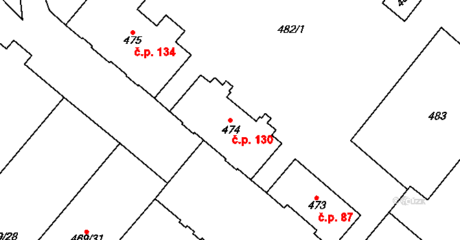 Svatava 130 na parcele st. 474 v KÚ Svatava, Katastrální mapa