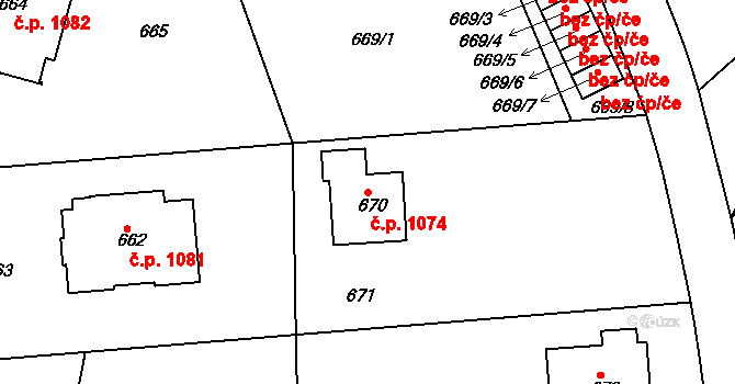 Dejvice 1074, Praha na parcele st. 670 v KÚ Dejvice, Katastrální mapa