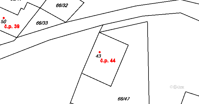 Chvalšovice 44, Dřešín na parcele st. 43 v KÚ Chvalšovice, Katastrální mapa