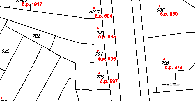 Strážnice 696 na parcele st. 701 v KÚ Strážnice na Moravě, Katastrální mapa