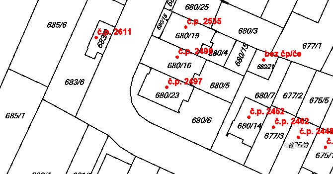 České Budějovice 3 2497, České Budějovice na parcele st. 680/23 v KÚ České Budějovice 3, Katastrální mapa