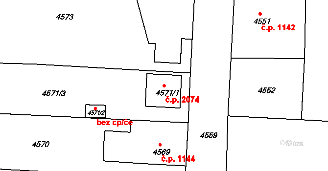 Česká Lípa 2074 na parcele st. 4571/1 v KÚ Česká Lípa, Katastrální mapa
