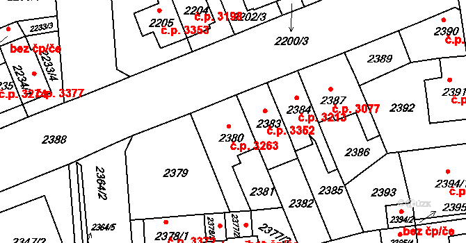 Chomutov 3263 na parcele st. 2380 v KÚ Chomutov II, Katastrální mapa