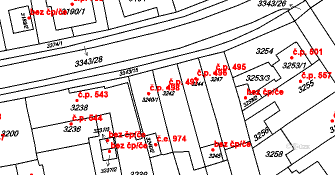 Jirkov 497 na parcele st. 3242 v KÚ Jirkov, Katastrální mapa