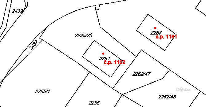 Jirkov 1162 na parcele st. 2254 v KÚ Jirkov, Katastrální mapa
