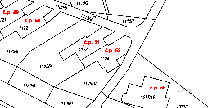 Sobotice 52, Český Dub na parcele st. 1124 v KÚ Český Dub, Katastrální mapa