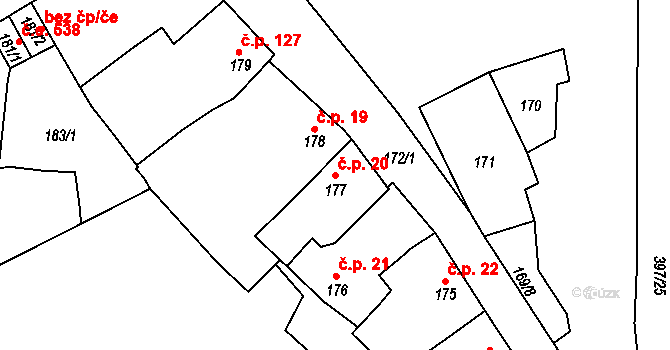 Pražské Předměstí 20, Bílina na parcele st. 177 v KÚ Bílina, Katastrální mapa