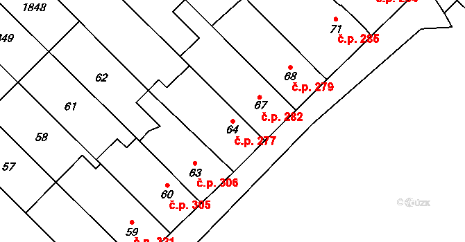 Zbýšov 277 na parcele st. 64 v KÚ Zbýšov u Oslavan, Katastrální mapa