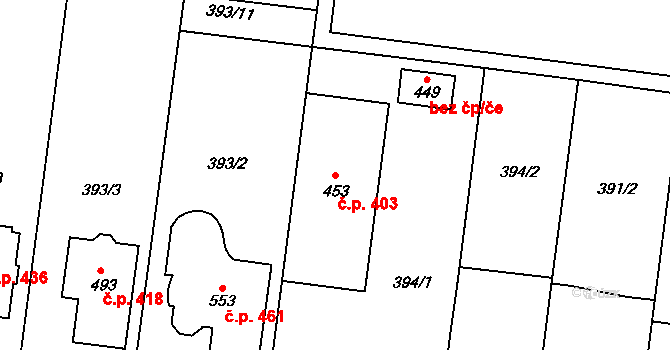 Čechovice 403, Prostějov na parcele st. 453 v KÚ Čechovice u Prostějova, Katastrální mapa
