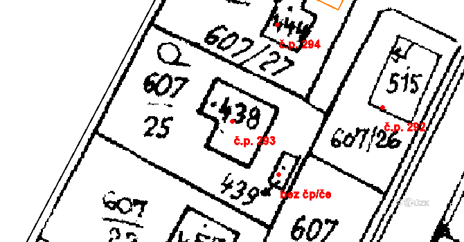 Horní Ředice 293 na parcele st. 438 v KÚ Horní Ředice, Katastrální mapa