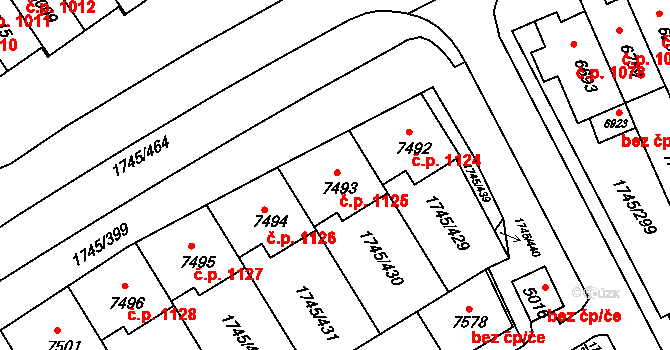 Nové Dvory 1125, Třebíč na parcele st. 7493 v KÚ Třebíč, Katastrální mapa