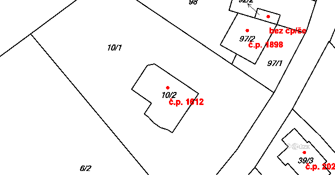 Kuřim 1612 na parcele st. 10/2 v KÚ Kuřim, Katastrální mapa