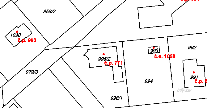 Šeberov 771, Praha na parcele st. 996/2 v KÚ Šeberov, Katastrální mapa