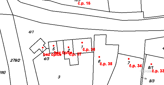 Kněžice 36, Podbořany na parcele st. 1 v KÚ Kněžice u Podbořan, Katastrální mapa