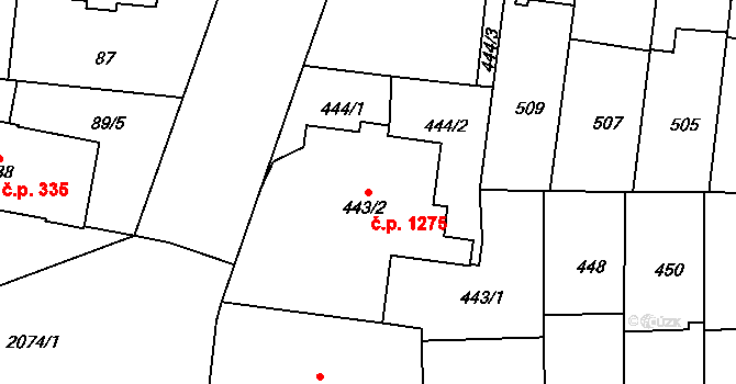 Košíře 1275, Praha na parcele st. 443/2 v KÚ Košíře, Katastrální mapa