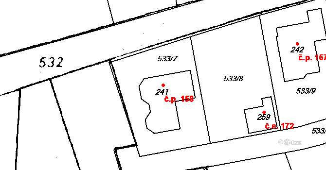 Nekmíř 158 na parcele st. 241 v KÚ Nekmíř, Katastrální mapa