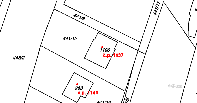 Ládví 1137, Kamenice na parcele st. 1106 v KÚ Ládví, Katastrální mapa