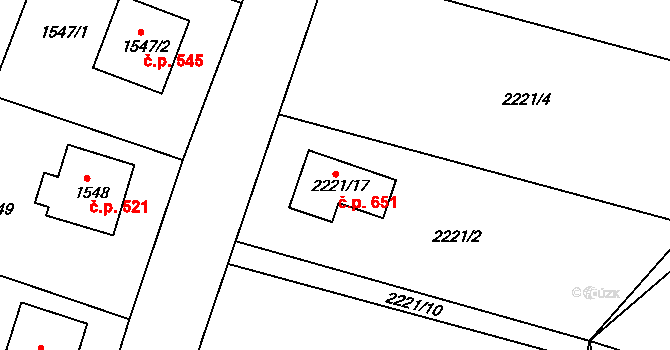 Želechovice nad Dřevnicí 651 na parcele st. 2221/17 v KÚ Želechovice nad Dřevnicí, Katastrální mapa