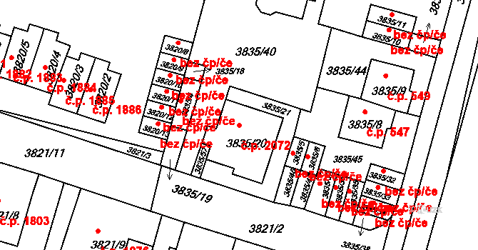 Předměstí 2072, Litoměřice na parcele st. 3835/20 v KÚ Litoměřice, Katastrální mapa
