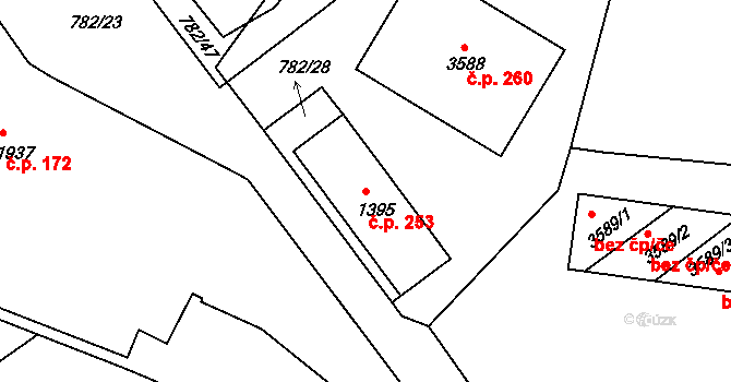 Nádražní Předměstí 253, Český Krumlov na parcele st. 1395 v KÚ Český Krumlov, Katastrální mapa
