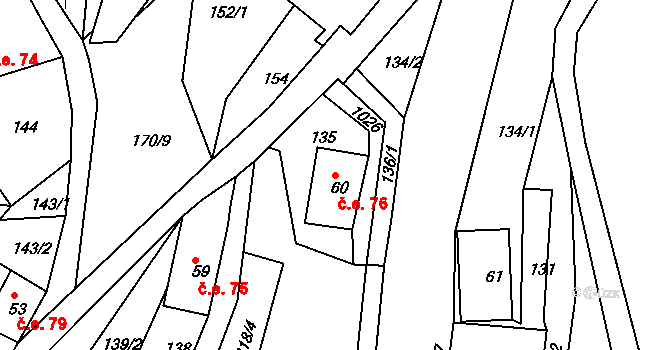 Horní Krupka 76, Krupka na parcele st. 60 v KÚ Horní Krupka, Katastrální mapa