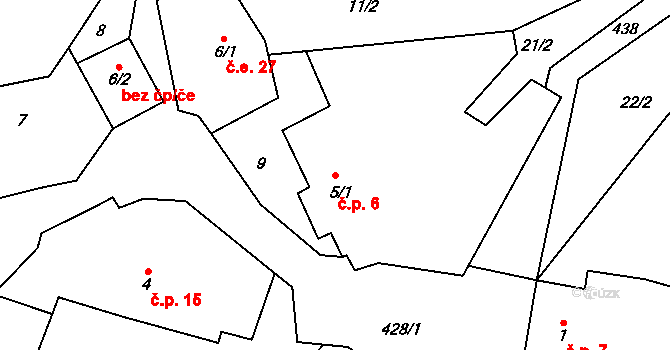 Veletín 6, Sedlec-Prčice na parcele st. 5/1 v KÚ Veletín, Katastrální mapa