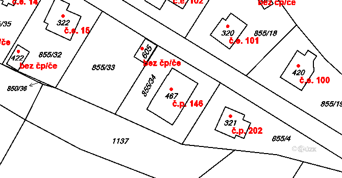 Pecerady 146, Týnec nad Sázavou na parcele st. 467 v KÚ Pecerady, Katastrální mapa