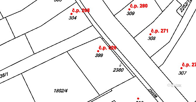 Křižanov 326 na parcele st. 399 v KÚ Křižanov, Katastrální mapa