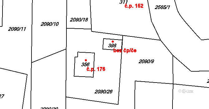 Střelná 39564126 na parcele st. 398 v KÚ Střelná na Moravě, Katastrální mapa