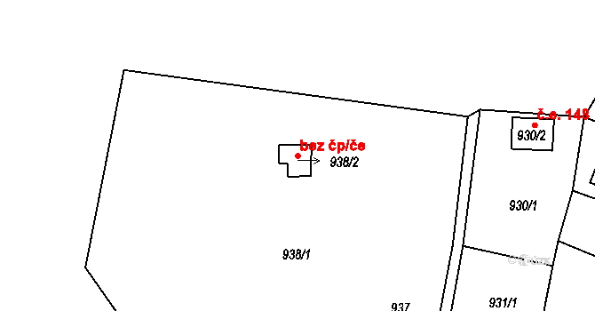 Zruč-Senec 39668126 na parcele st. 938/2 v KÚ Senec u Plzně, Katastrální mapa