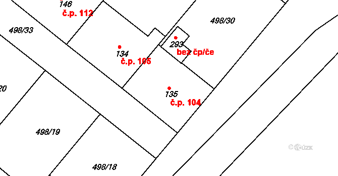 Lukoveček 104 na parcele st. 135 v KÚ Lukoveček, Katastrální mapa