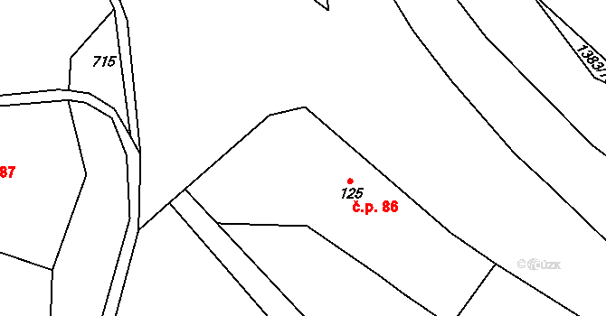 Popov 86, Štítná nad Vláří-Popov na parcele st. 125/1 v KÚ Popov nad Vláří, Katastrální mapa