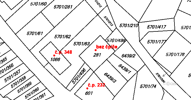 Hrádek 41287126 na parcele st. 281 v KÚ Hrádek u Znojma, Katastrální mapa