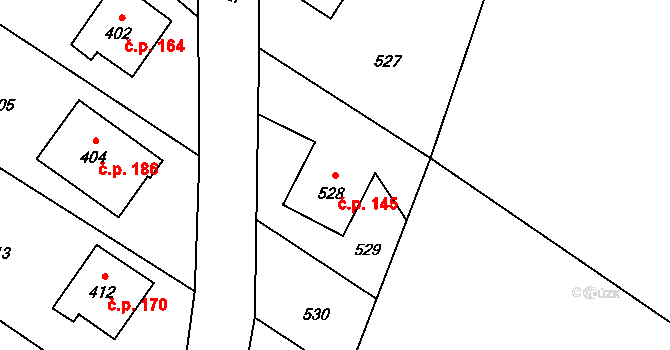Děhylov 145 na parcele st. 528 v KÚ Děhylov, Katastrální mapa