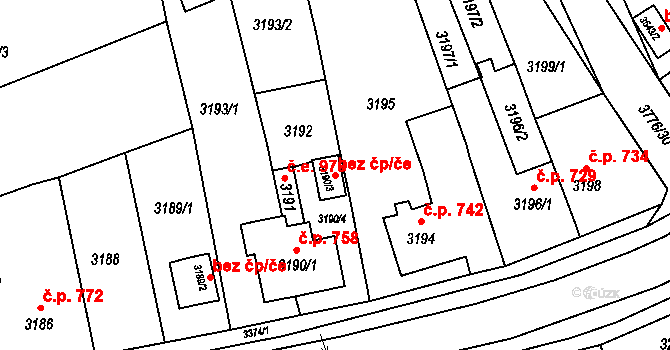 Jirkov 43463126 na parcele st. 3190/3 v KÚ Jirkov, Katastrální mapa
