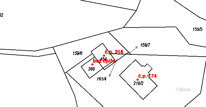 Chuchelna 44736126 na parcele st. 454 v KÚ Chuchelna, Katastrální mapa