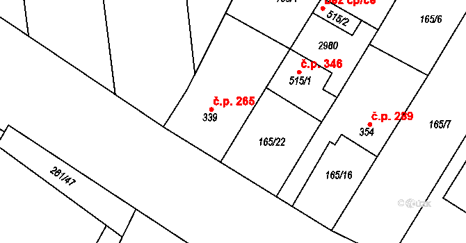Bystřice pod Lopeníkem 265 na parcele st. 339 v KÚ Bystřice pod Lopeníkem, Katastrální mapa