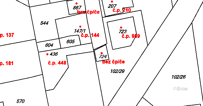 Rudná 49388126 na parcele st. 724 v KÚ Dušníky u Rudné, Katastrální mapa