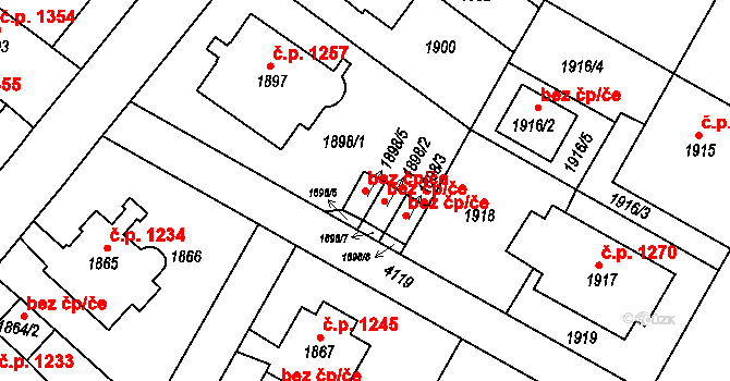 Praha 50469126 na parcele st. 1898/5 v KÚ Dejvice, Katastrální mapa